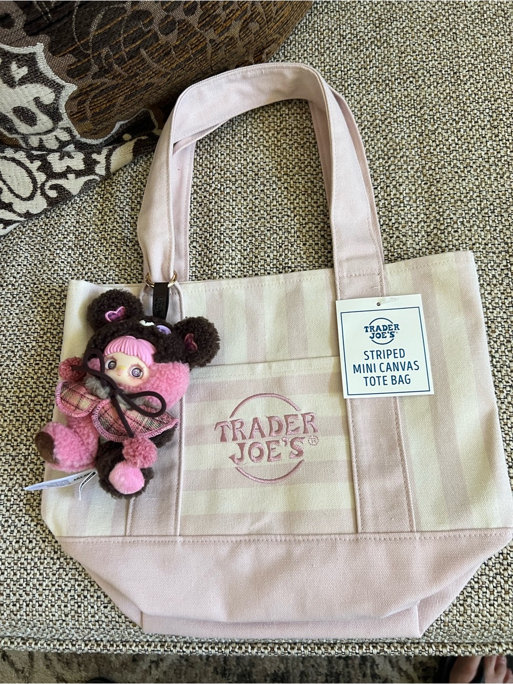 Trader Joe's Striped Mini Canvas Tote Bag - with Maymei bear